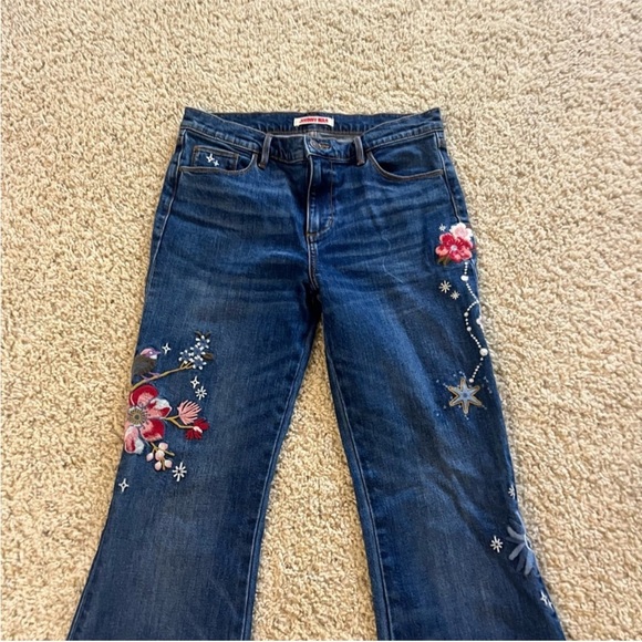 Johnny Was Blue Flare Jeans with Floral Embroidery - Picture 2 of 7